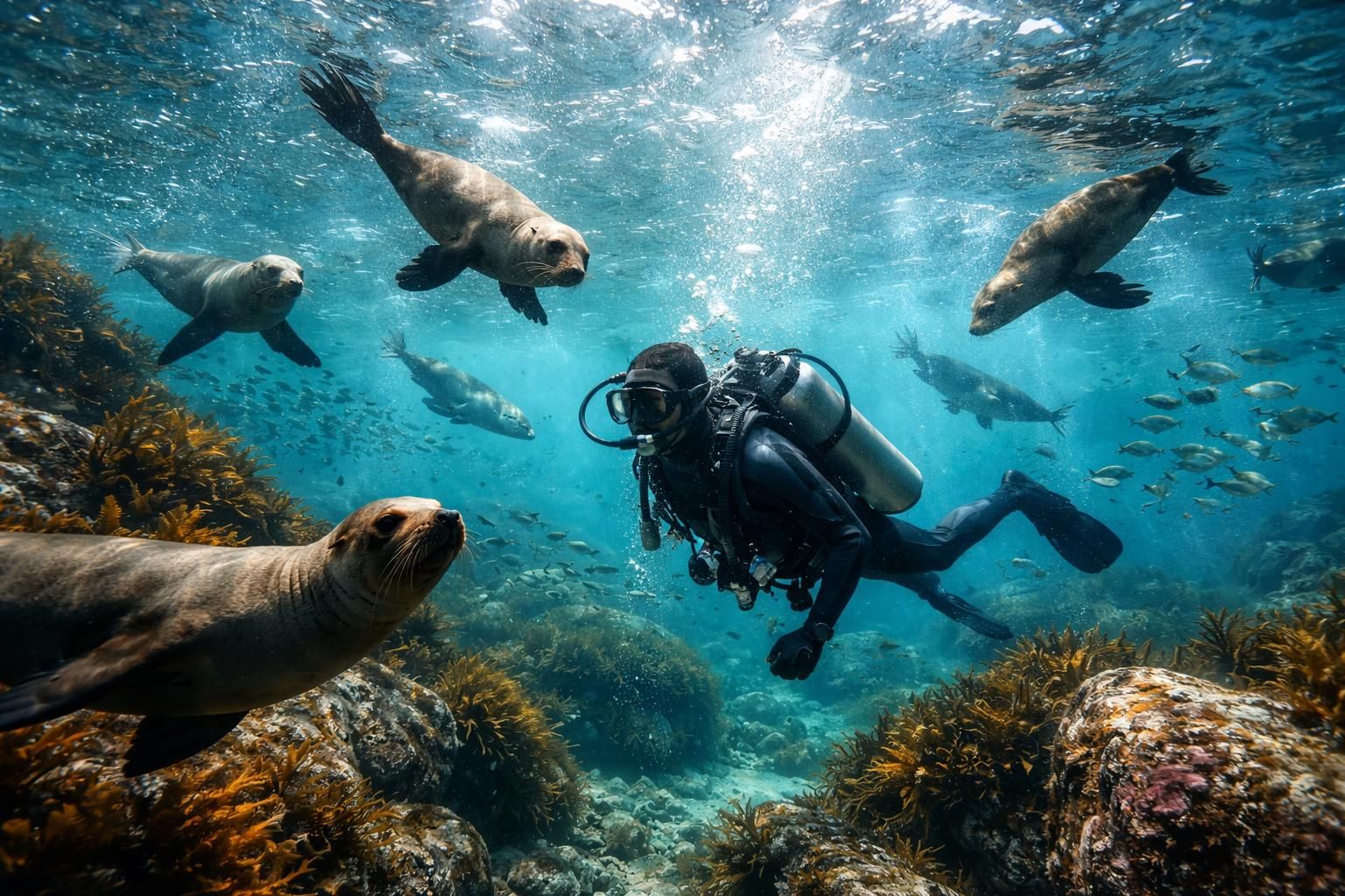 découvrez duiker island, un site unique pour observer et plonger au plus près des phoques dans leur habitat naturel. une aventure marine inoubliable vous attend.