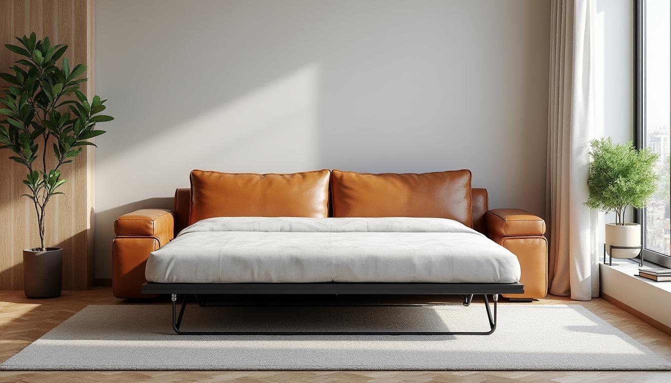 découvrez le canapé convertible en cuir vachette, l'option idéale pour optimiser les petits espaces avec style et confort. pratique, élégant et durable, il transforme votre intérieur en un clin d'œil.