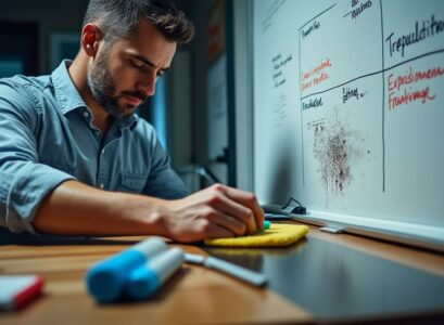 découvrez des astuces efficaces pour nettoyer un tableau blanc tâché par des feutres permanents et lui redonner une apparence impeccable facilement.