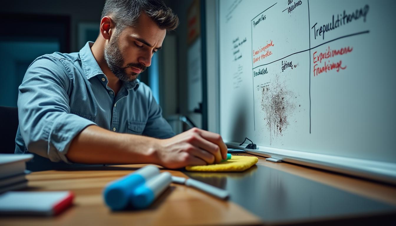 découvrez des astuces efficaces pour nettoyer un tableau blanc tâché par des feutres permanents et lui redonner une apparence impeccable facilement.