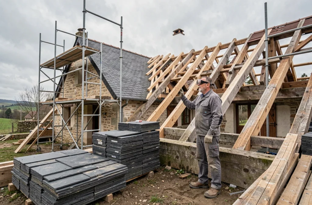 Spécialiste de Lafond Renovation supervisant une rénovation complète de toiture dans le Puy-de-Dôme